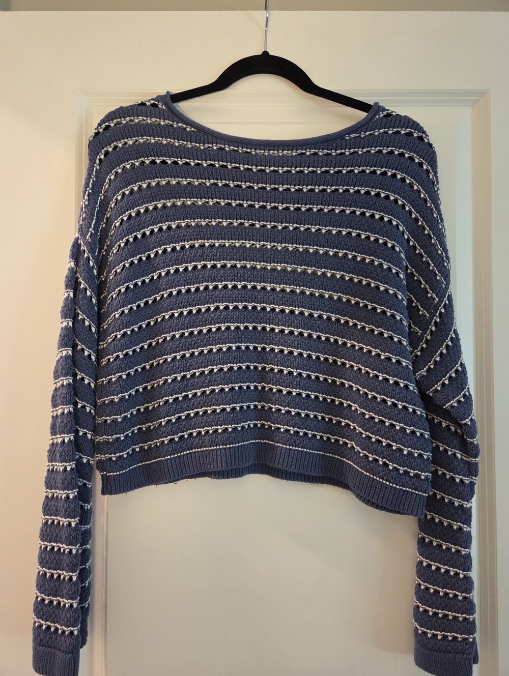 Hollister Navy and White Striped Open-Knit Crewneck Sweater - Picture 1 of 7